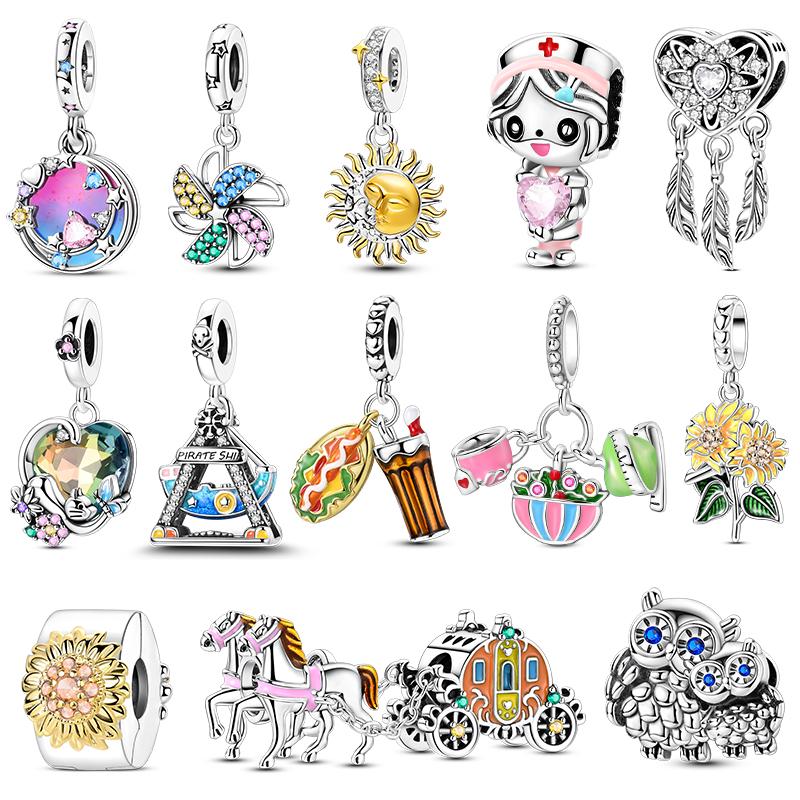 New Charms Copper Sun Windmill Carriage Owl Bead Fit Original Pendant Bracelet Diy For Woman Jewelry