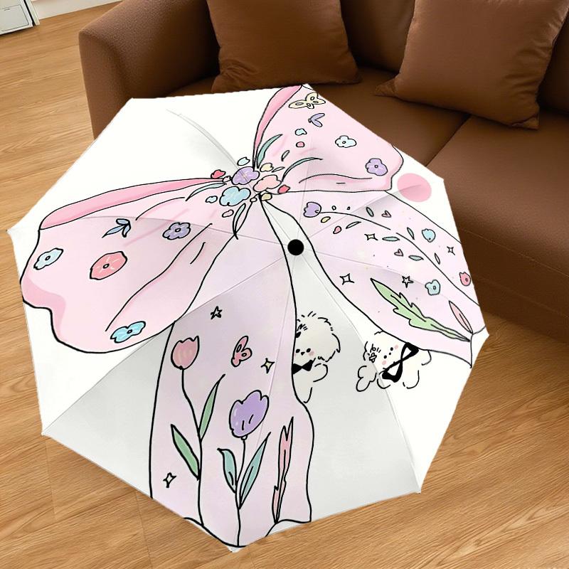 1pc Floral Bow Automatic Open/Close Umbrella Compact Folding Umbrella with 8-Rib Shaft for Women/Men, Elegant Birthday1191S