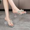 Мода Женские Туфли-Лодочки Тапочки Дамские Квадратный Носок Женские Слайды Летняя Обувь Сандалии Высокий Каблук 2024 женская роскошная обувь