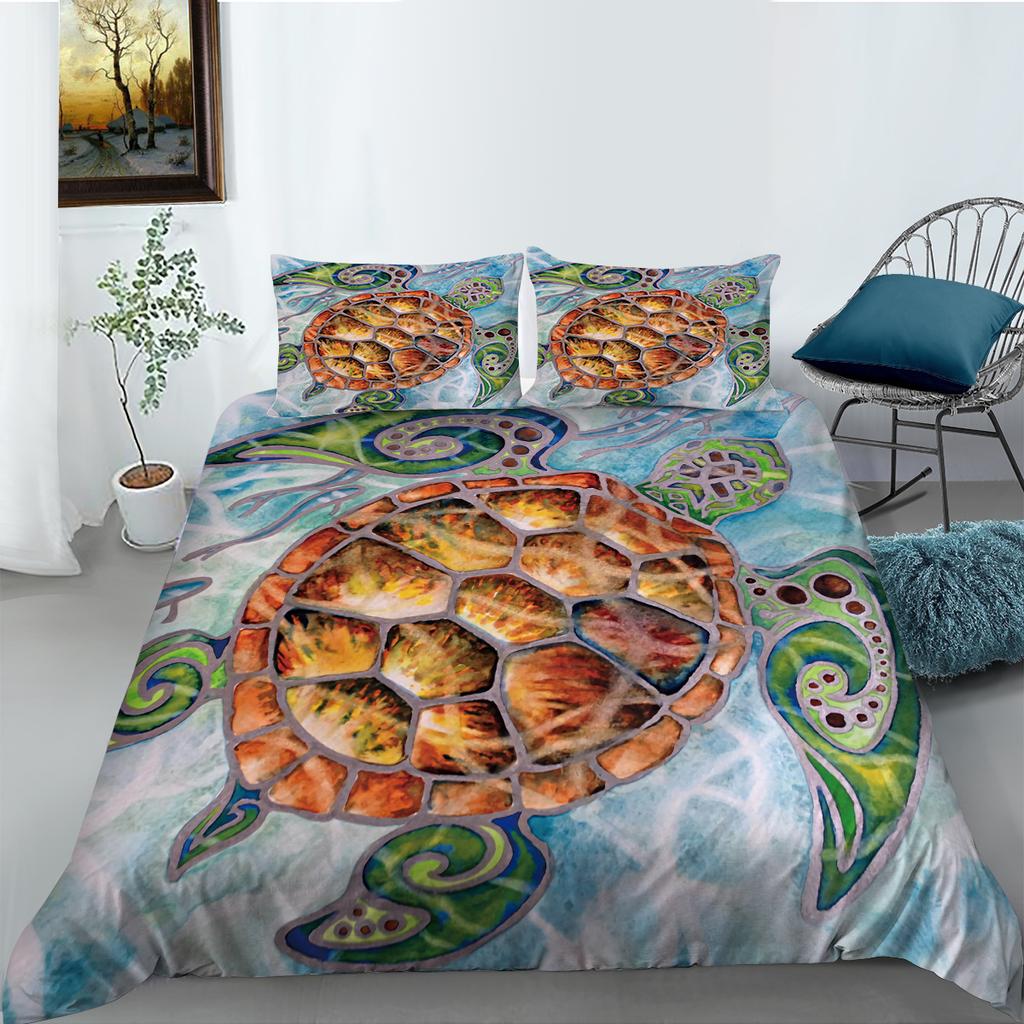 Новое модное домашнее постельное белье с 3D принтом черепахи, роскошное 100% полиэстер, 2/3 шт., одеяло, пододеяльник для детей, подростков, одно пододеяльник