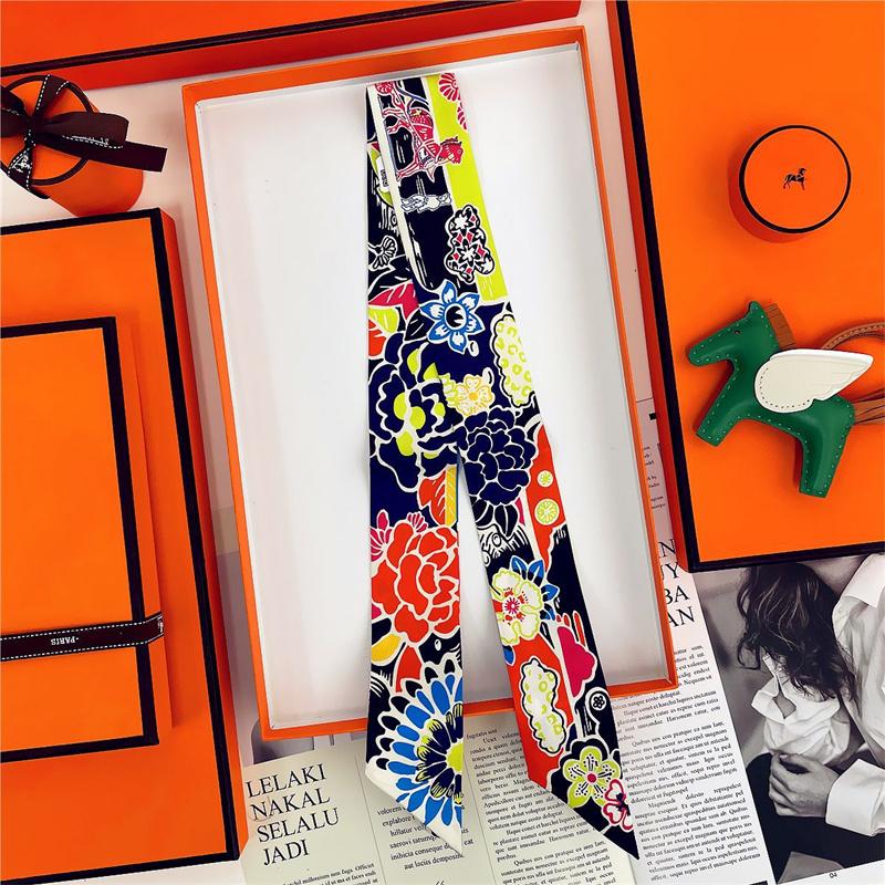 Brand Design Twill 100% Silk Scarf Luxury Print Flowers Scarf Women Foulard Skinny Bag Scarves New Hot Neckerchief Hair Headband