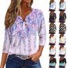 Women's T Shirt Tee Print Button 3/4 Sleeve Daily Weekend Fashion Basic V- Neck Regular Top