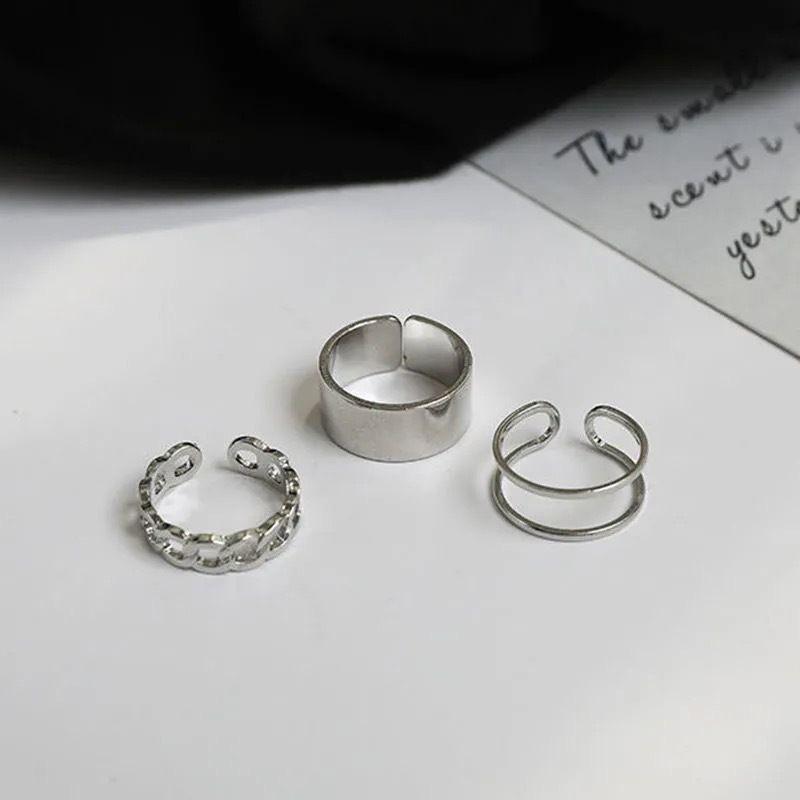 8Pcs Fashion Jewelry Rings Set Metal Hollow Round Opening Women Finger Ring for Girl Lady Party Wedding Gifts