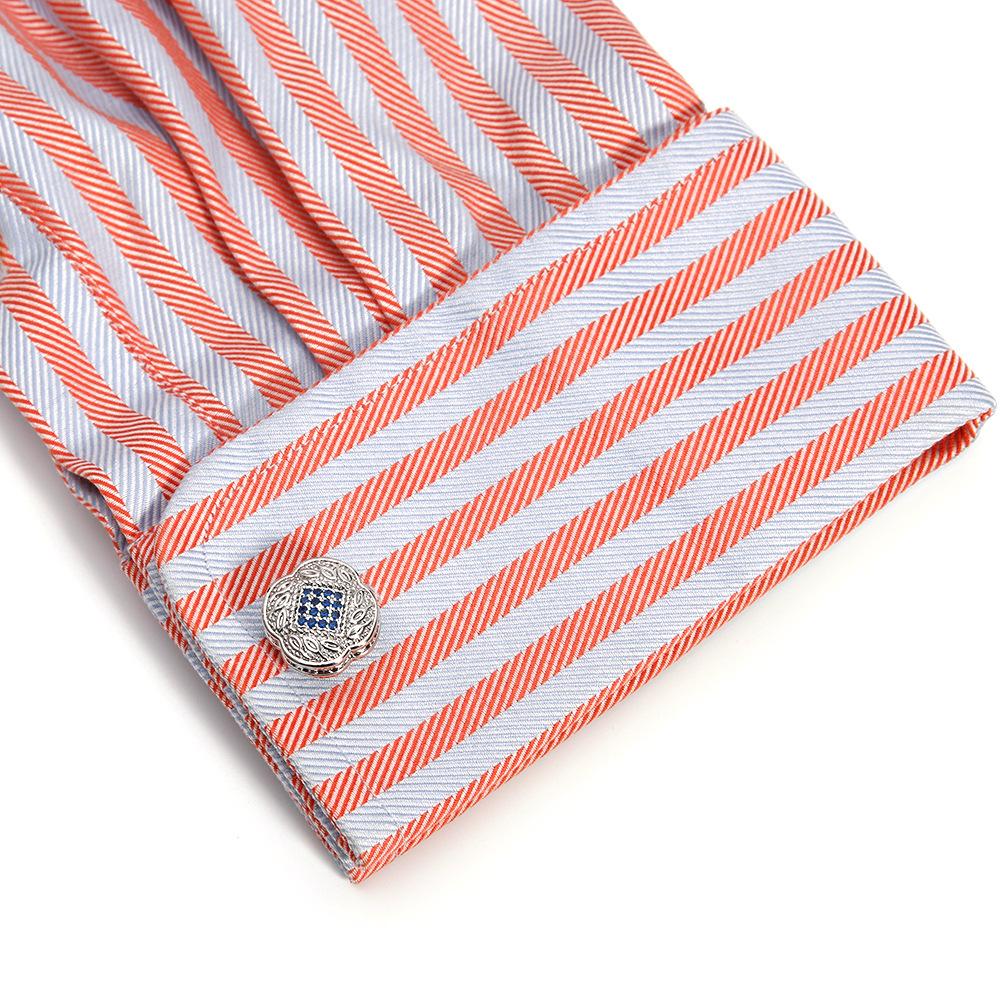 Men'S Cufflinks, High Quality Light Luxury Inlaid With Blue Zircon Square Silver Sleeve Stud Buttons Xk21S009