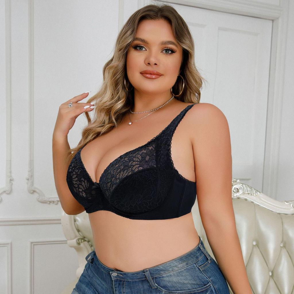 European and American Plus Size Sexy Lace Gathered Bra for Women