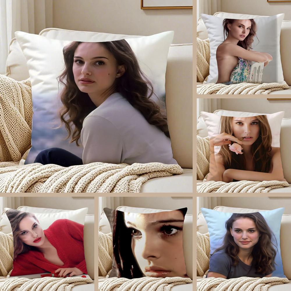 NNatalie Portman Cushion Cover Pillowcase Antidustmite Invisible Zipper Short Plush Sofa Cushion
