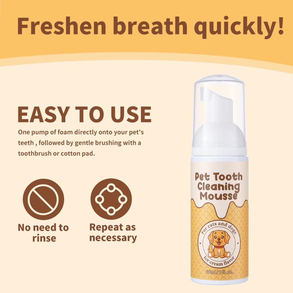 Pet Teeth Cleaning Foam, Advanced Oral Care 60ml Foaming Tartar Remover For Dogs
