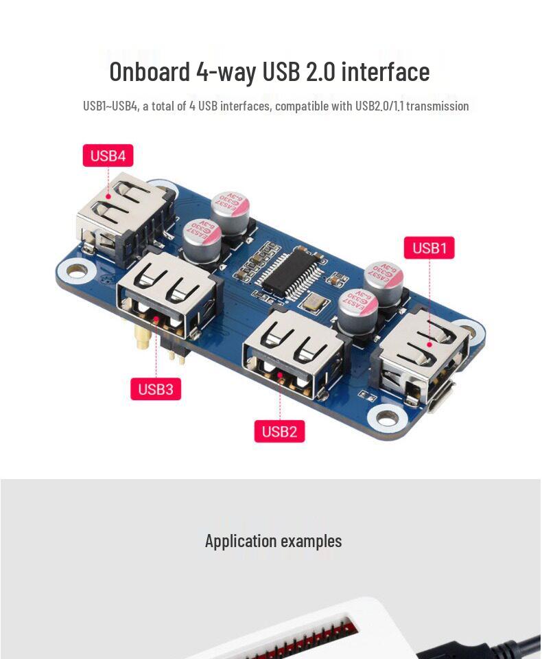 Raspberry Pi 4/Zero USB 2.0 4-Port Expansion Board with Pin Header Design