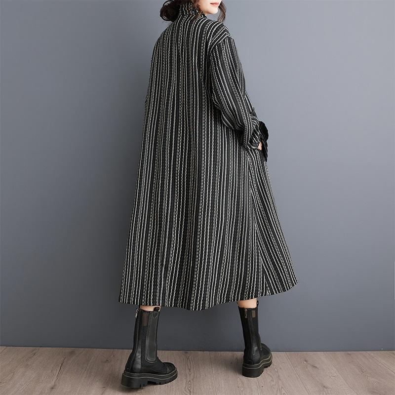Long Sleeve Plus Size Vintage Floral Stripe New In Dresses for Women Casual Loose Spring Autumn Shirt Dress