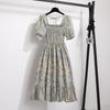 Vintage Floral Dress With Pleated Skirt And Cross Tie For Elegant Summer Workwear