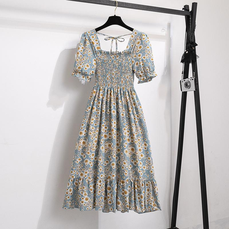 Vintage Floral Dress With Pleated Skirt And Cross Tie For Elegant Summer Workwear