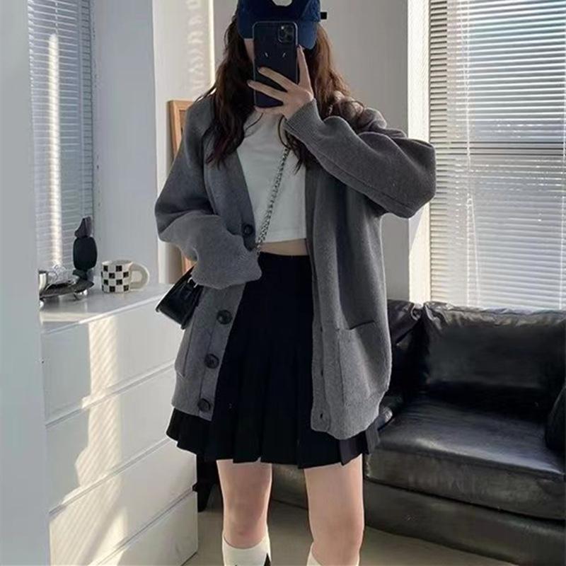 YYFS Женская мода повседневная осень-зима однотонный принт длинный рукав V-образный вырез свитера