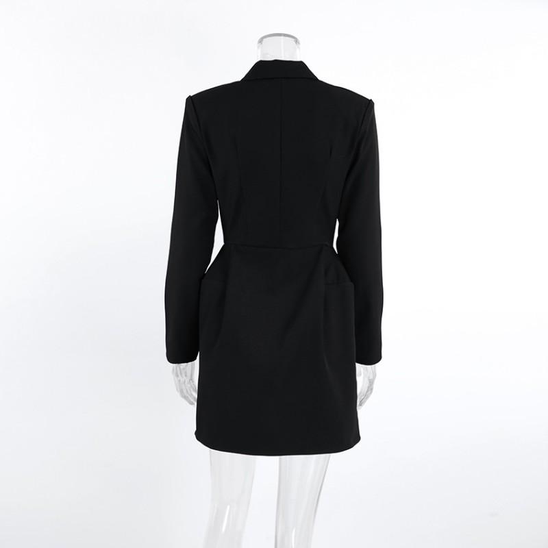 Womens Elegant V-Neck Long Sleeve Blazer Dress Slim Fit High Waist Solid Color Office Workwear
