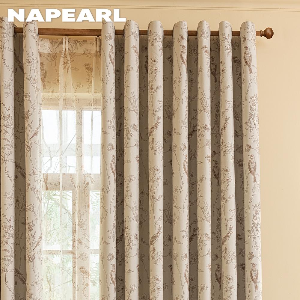 1 шт. NAPEARL Французские Ретро Высококлассные Бежевые Шторы с Принтом Полностью Затемняющие Шторы для Спальни Гостиной Балконного Окна для Домашнего Декора