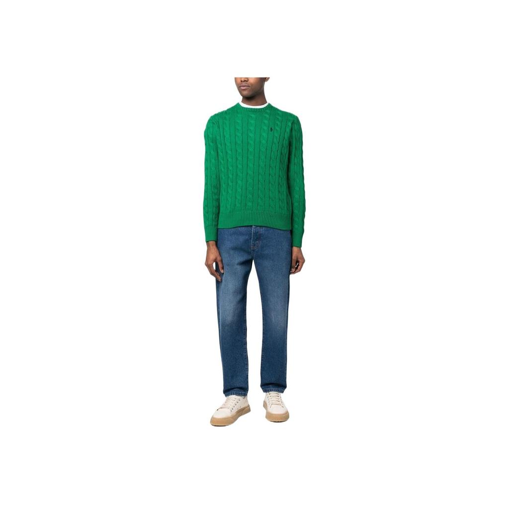 Polo Ralph Lauren Ss22 Solid Color Logo Embroidered Cable Knit Sweater Men Sweater Green 710775885-042
