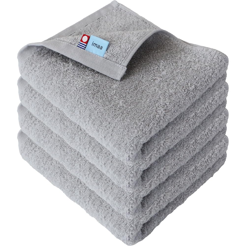 Imaa Imabari Towel Certified Face Towel Set of Quick Made In Vacuum Compressed Pack 4, Fluffy, Thin, Absorbent, Drying, Japan, 100% Cotton, (4 Gray)