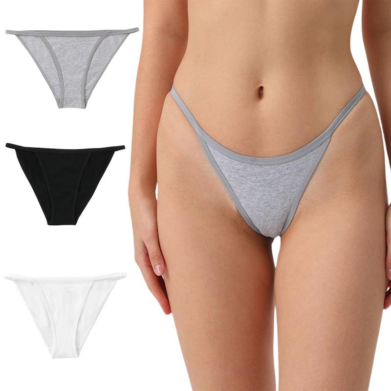 Women's Solid Thong Low-rise Panties Cotton Briefs Comfortable Sexy Panties