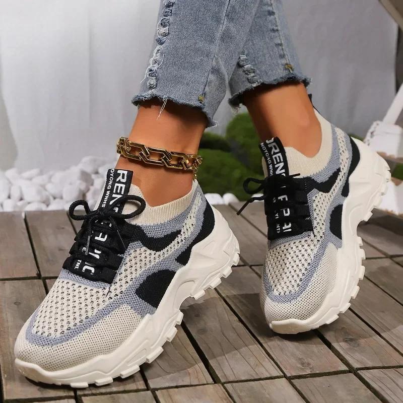 2024 Модная женская обувь из плетеной сетки Повседневная дышащая спортивная обувь Корейская версия Толстая подошва Легкие кроссовки Trafza