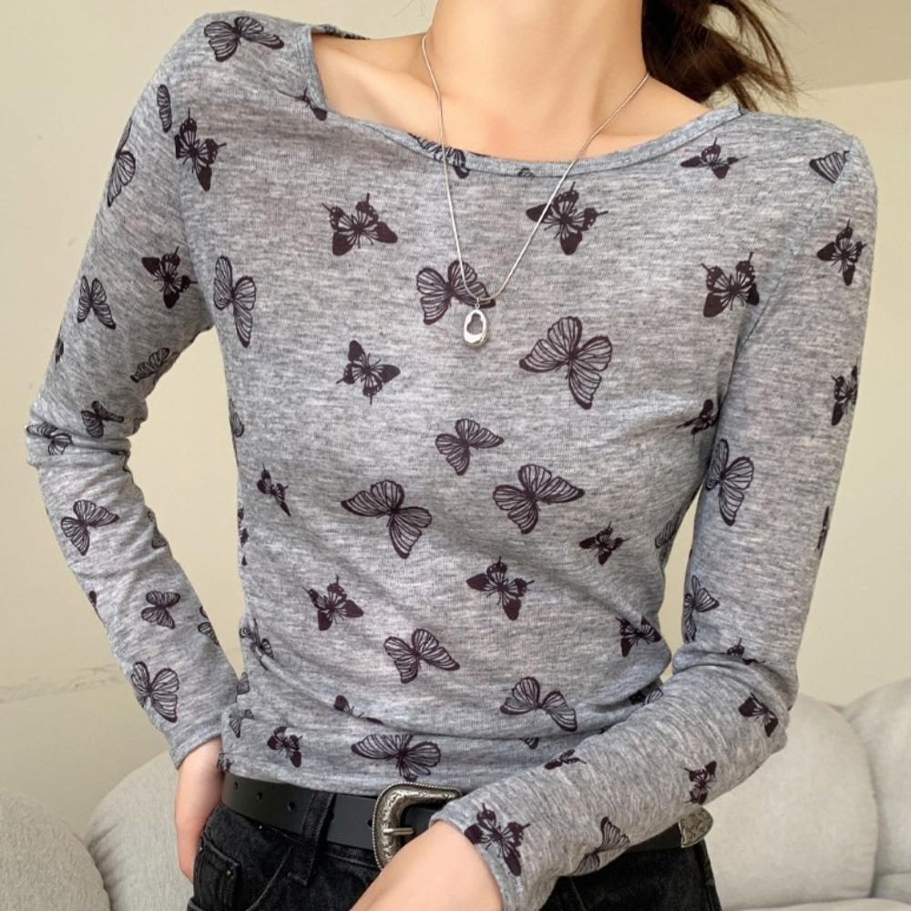 Butterfly Sun-protection Pullovers Y2k Bottoming Shirts Women American Retro Sheer Tops Women