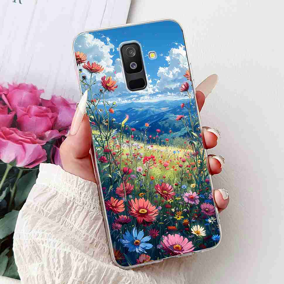 For Samsung Galaxy A6+ 2018 6.0" Case SM-A605FN Cartoon Cat Soft Silicone Cover For Samsung A6+ A6 Plus 2018 New Flower Bumper