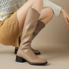 Осенне-зимняя обувь из микрофибры, высокие сапоги с квадратным носком, сохраняющие тепло