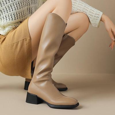 Осенне-зимняя обувь из микрофибры, высокие сапоги с квадратным носком, сохраняющие тепло