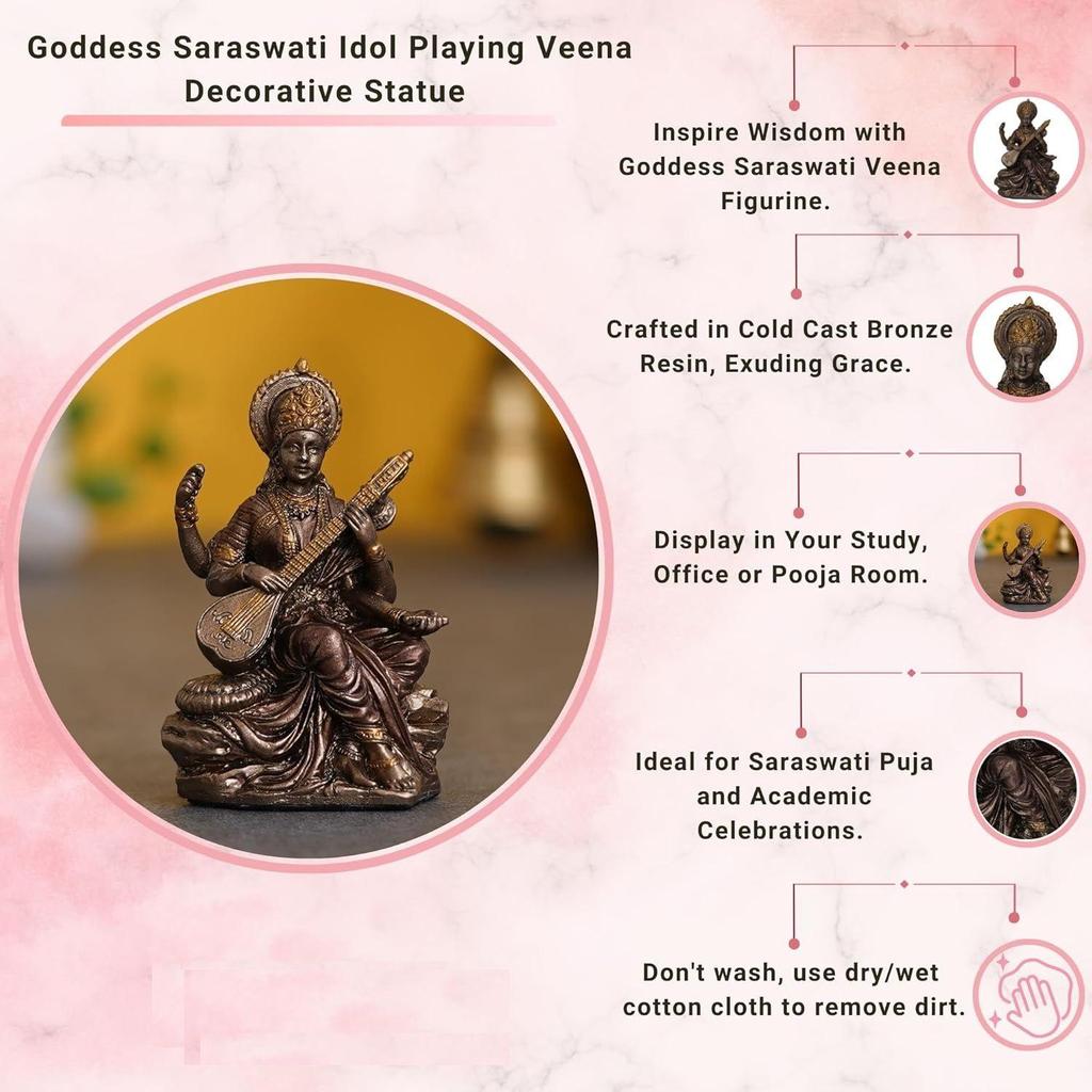 Новый идол Богини Сарасвати, играющий Вину - Мурти Сарасвати для домашнего храма, комнаты для пуджи, школьной библиотеки, для подарка или декора домашней школы
