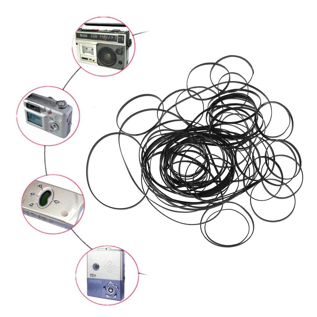 100PCS Mix Size Flat Belts 3mm Rubber Belts Cassette Tape Belt 40-135mm Fold Length for Walkman Repeater DVD Drives