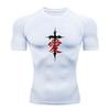 Men's Quick Dry Compression Workout T-Shirt, Gothic Cross Love Character Printed Athletic Short Sleeve Top for Gym Running Training Active Wear