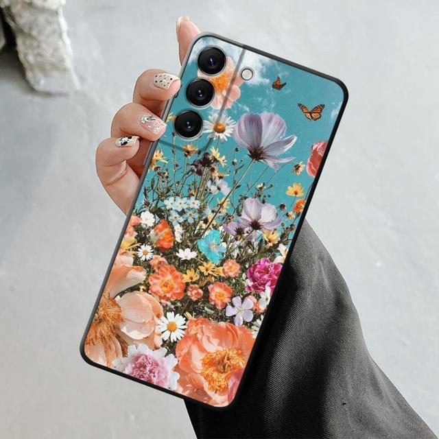 Чехол для телефона Samsung Galaxy S23 S22 S21 S20 Fe Ultra S10 S9 S8 Plus Note 20ultra 10plus, чехол с розой, тюльпаном, зелеными побегами цветов