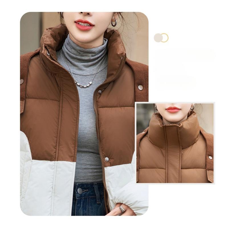 Korean Style Loose Fit Knit Poncho Collar Down Jacket with Color Block for Autumn Winter Women