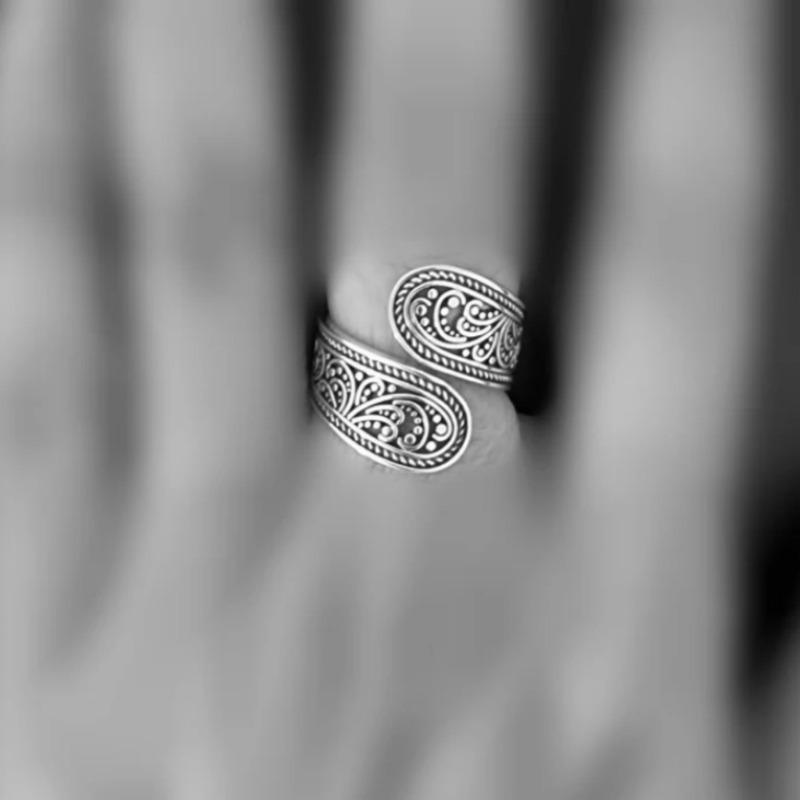 Богемное серебряное открытое кольцо с ручной резьбой и узорами для женщин и мужчин, регулируемое кольцо, этнические аксессуары