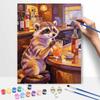 Oil painting DIY digital painting handpainted cute raccoon drinking juice bar counter living room hallway decorative wall hanging