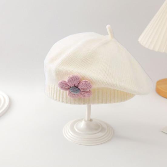 Зимняя шапка для девочек с цветочным декором, вязаная эластичная, нескользящая, детская шапка художника, реквизит для фотосъемки, повседневный головной убор для путешествий, школы, шопинга