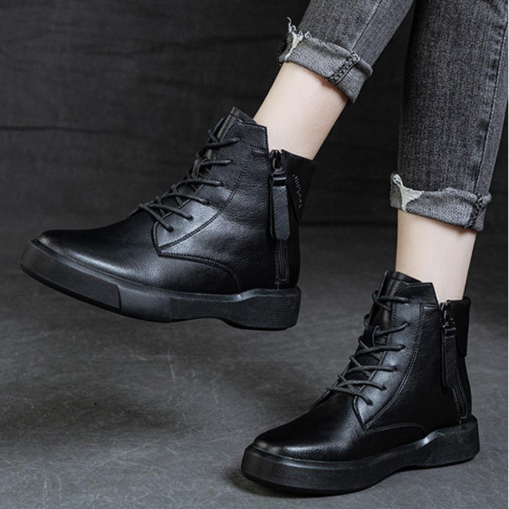 Genuine Leather Women's Boots Short Boots Thick Soled Knight Boots Women's Casual Shoes Versatile Women's Shoes Platform Shoes