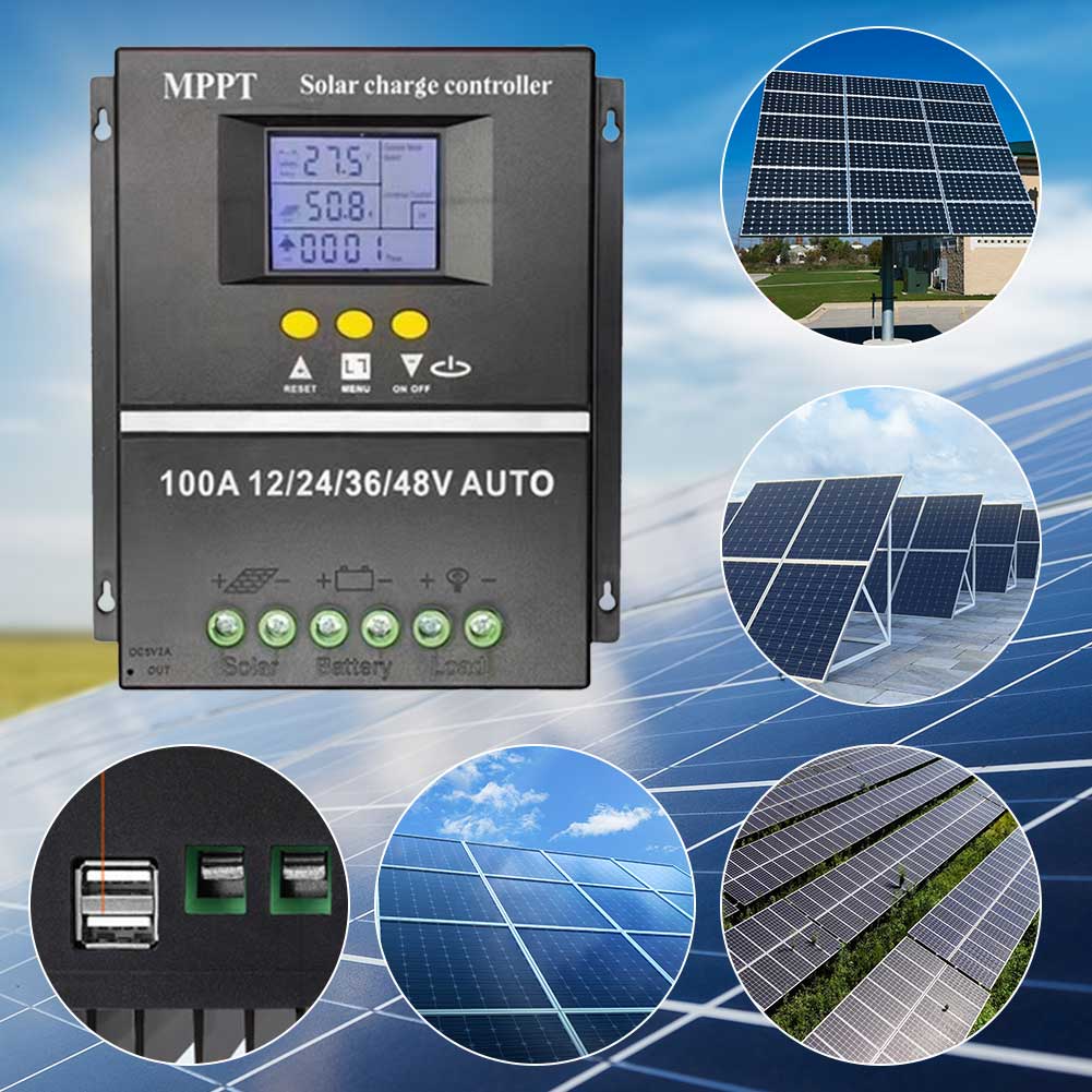 100A MPPT Solar Charge Controller 12V 24V 36V 48V Battery Charger Regulator 2 USB LCD Display Solar Battery Charger Controller
