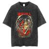 Anime Attack Titan Retro Wash Printed Tshirt Mikasa Ackerman Eren Jaeger Free Wings Pattern Mens Summer Tshirt