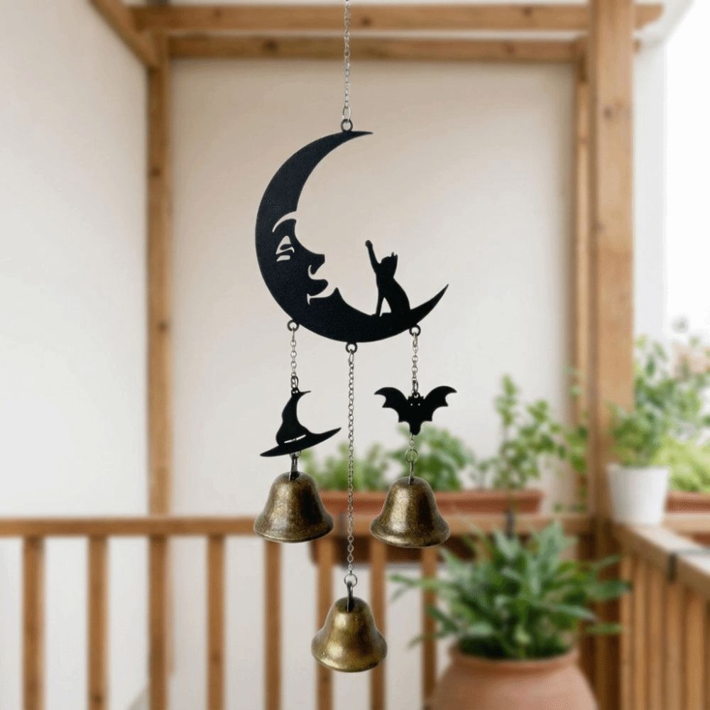 Witch Hat Black Cat Wind Chimes Decorative Hanging Bell Ornament Halloween Moon Wind Chime Patio