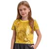 Girls Sparkling Sequin Crop Top Round Neck and Short Sleeves for Hip Hop Dance Costume