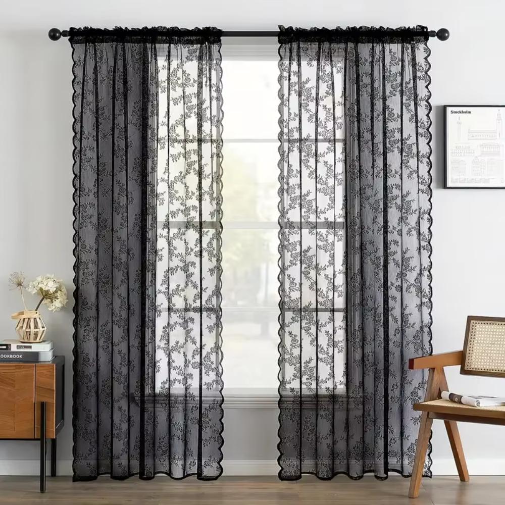 Transparent Door Curtain Wavy Edge Window Drape Shade Romantic Sheer Curtain Living Room