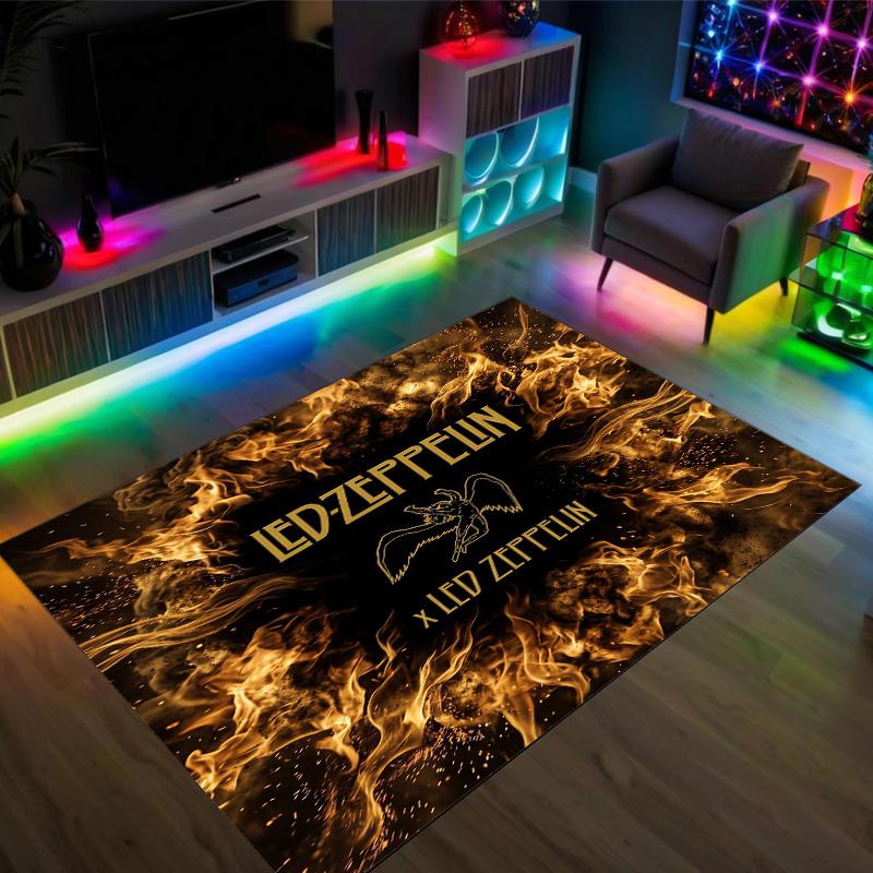 Led Zeppelin Design Crystal Velvet Carpet Cozy Non?Slip Printed Rug For Bedroom Living Room Entrance