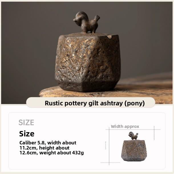 Ceramic gilded ashtray home living room office retro and personalized large ashtray anti ash with lid tea ceremony accessories