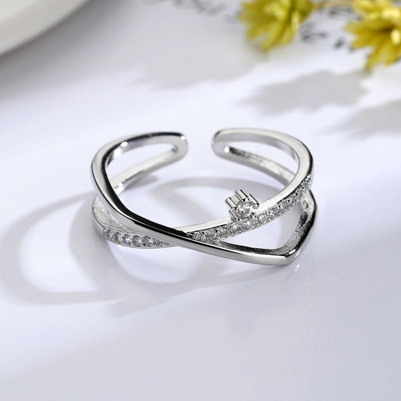 Korean Zircon Ring Personality Cross Open Adjustable Finger Rings for Women Silver Jewelry Accessories Party Gift