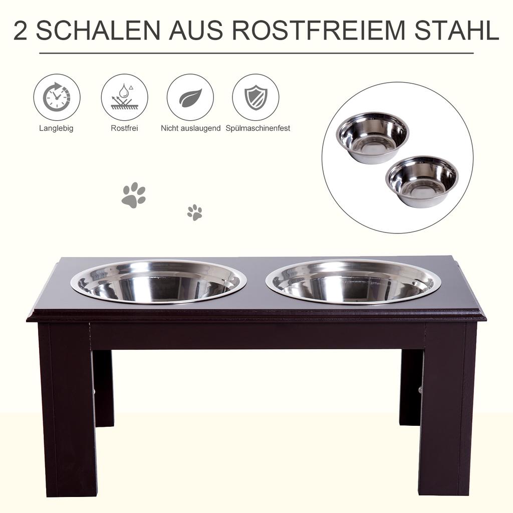 Raised Dog Feeding Bowls with Stand, Stainless Steel for Medium Dog, 58L x 31W x 25H cm - Brown