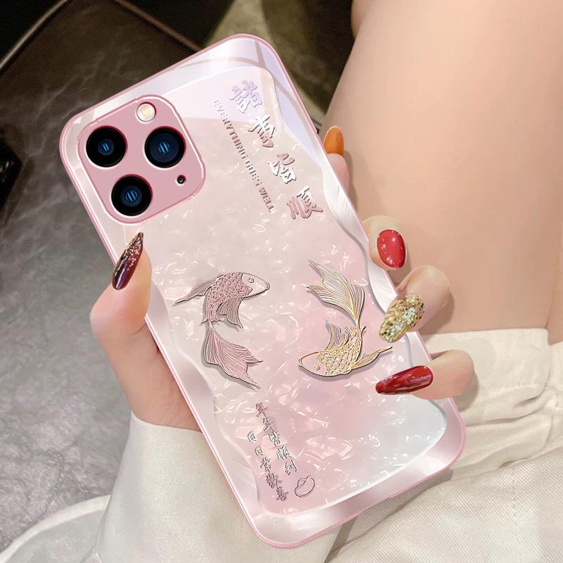 Удачи Кои Красный Для iPhone 16 Pro Max 15 Pro 14 13 12 Mini 11 XS Max XR 7 8 Plus SE 2022 Чехол для телефона из закаленного стекла