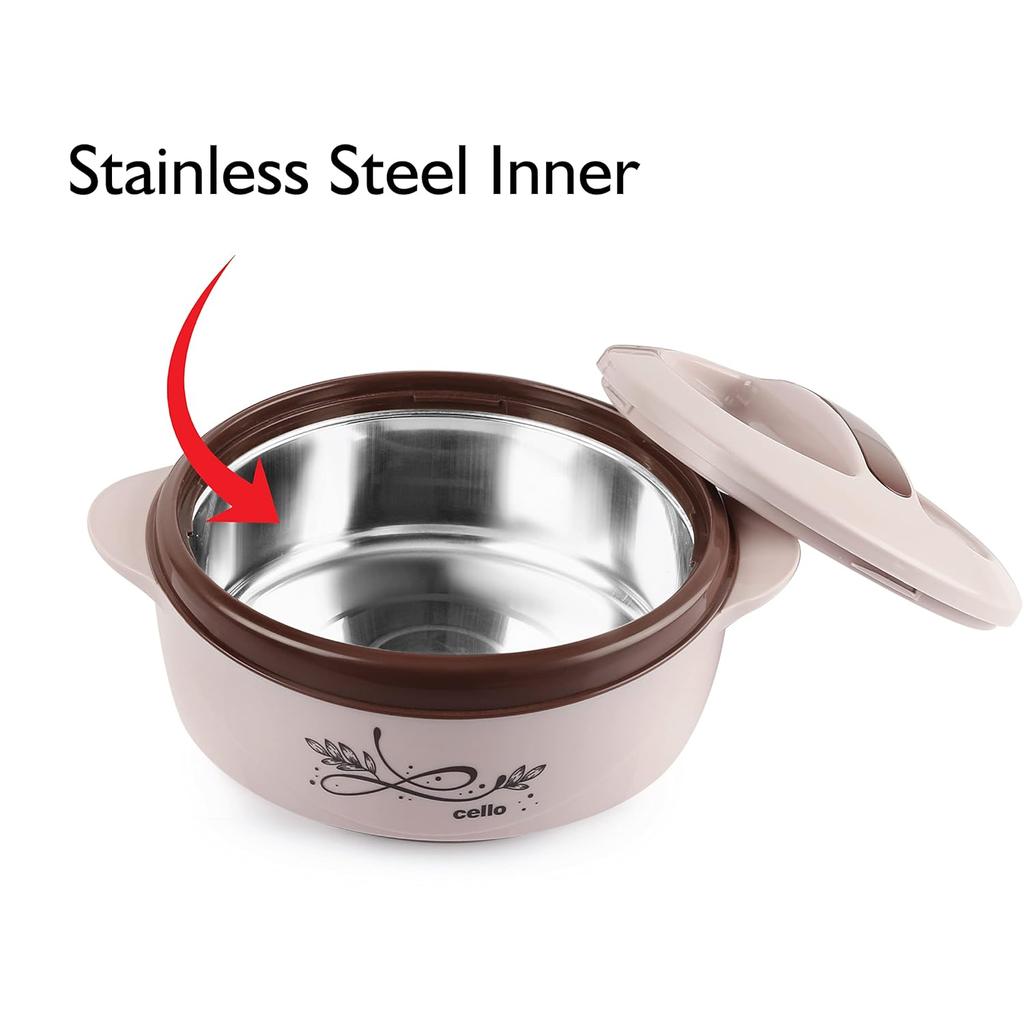 Набор кастрюль-термосов из нержавеющей стали для хранения горячей пищи | Идеально для роти, риса, чапати | Современный коричневый дизайн с удобной ручкой