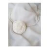 White Color Satin Flower Detail White Color Glass Pearl Necklace - Bride, Wedding Accessory