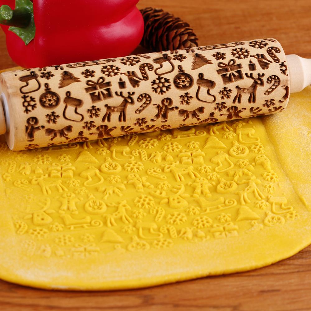1 шт. 13,7-дюймовая деревянная рождественская рельефная скалка для выпечки кондитерских изделий, сапоги Санта-Клауса с изображением лося, инструмент для глубокой гравировки и штамповки печенья