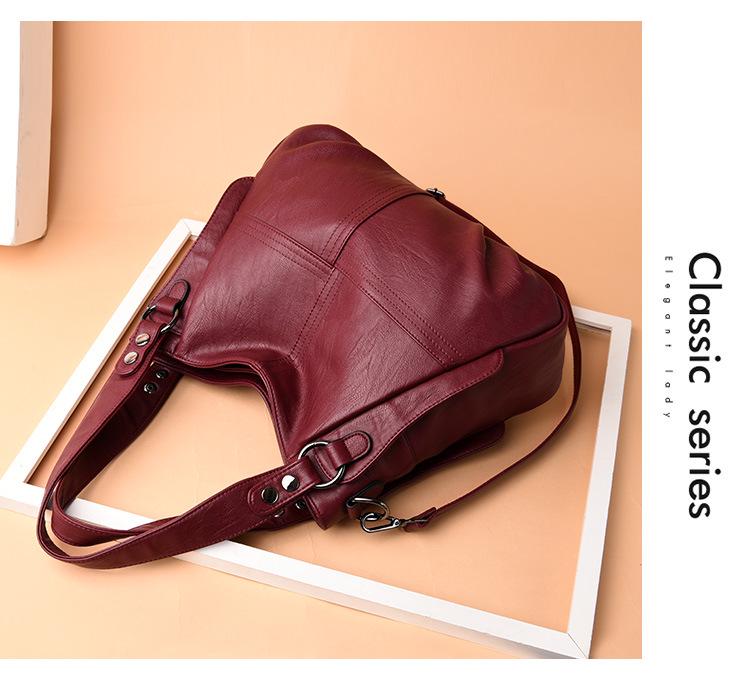 Genuine Leather Large Capacity Women's Handbag – Soft Sheepskin Single Shoulder Crossbody for Middle-Aged & Elderly Ladies