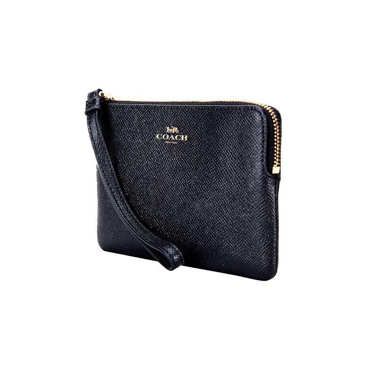 Coach Угловая молния 16 Кошелек-клатч из кожи с зернистой текстурой Браслет Мини Женские кошельки Черный 58032-IMBLK